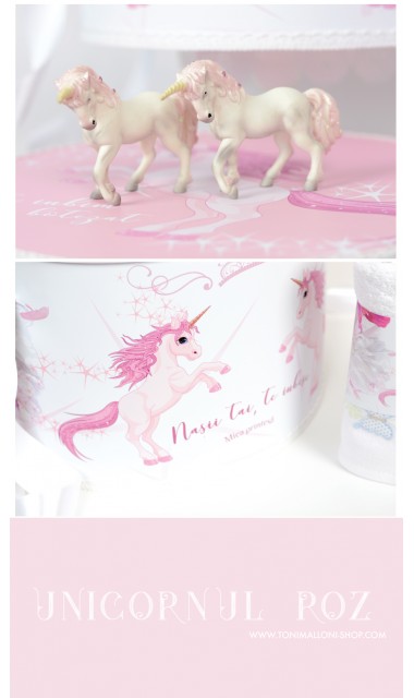 Trusou de  botez cu unicorni roz pentru fete, set complet biserica, Unicornul Roz 10